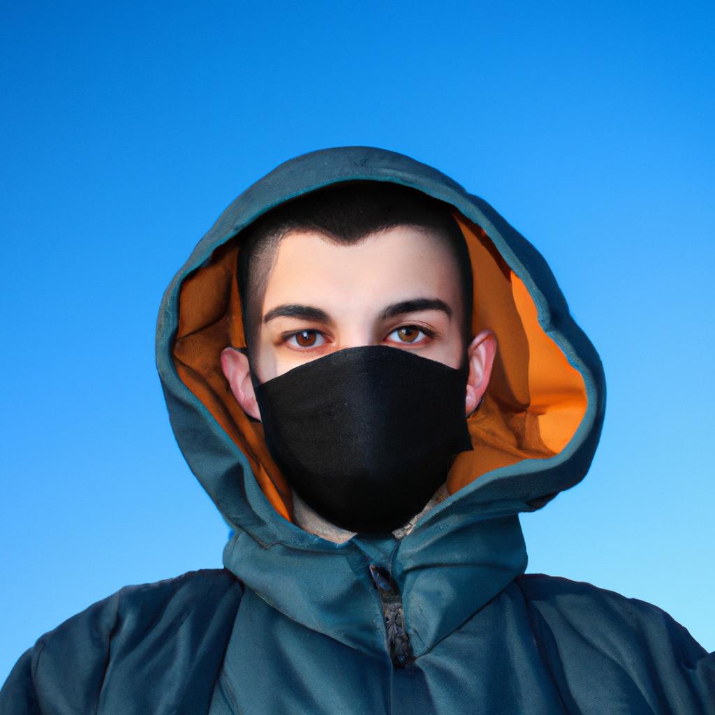Person wearing protective mask outdoors
