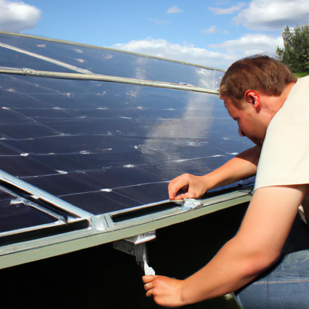Person installing solar panels outdoors