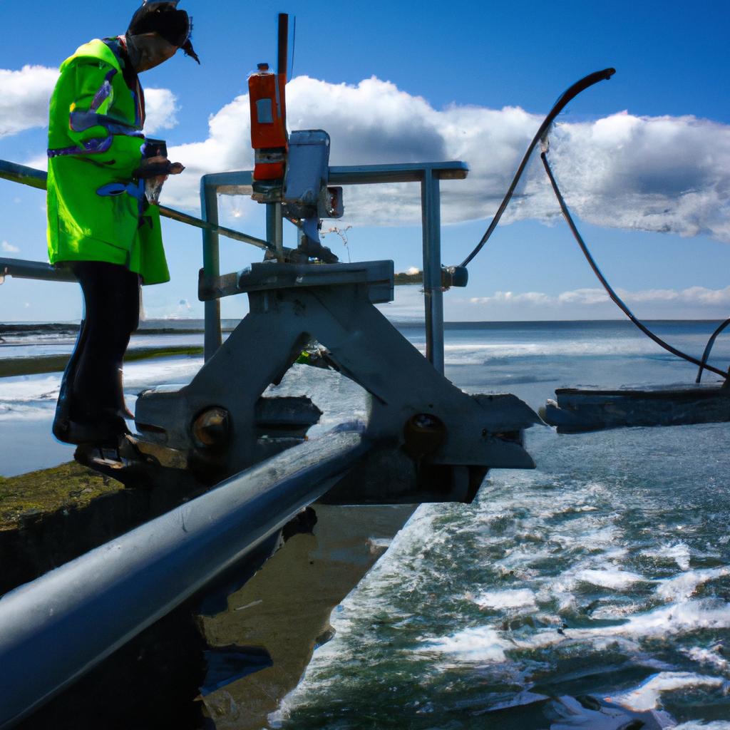 Person operating tidal energy equipment