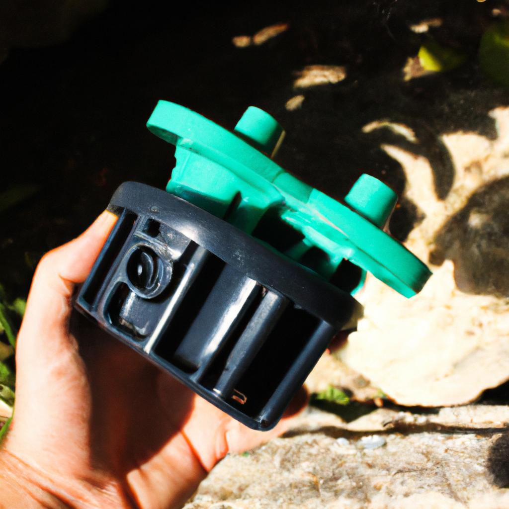 Person holding a water-saving device