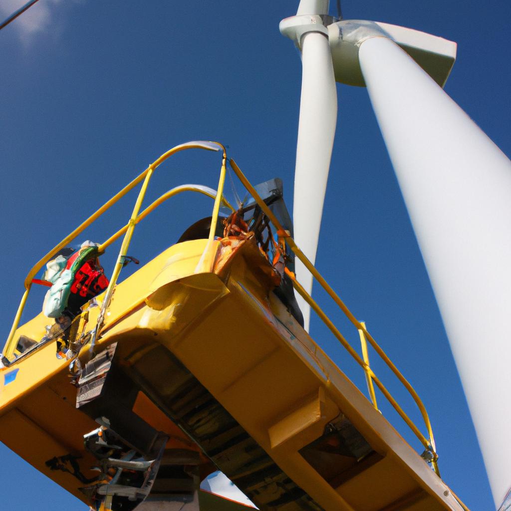 Person operating wind turbine equipment